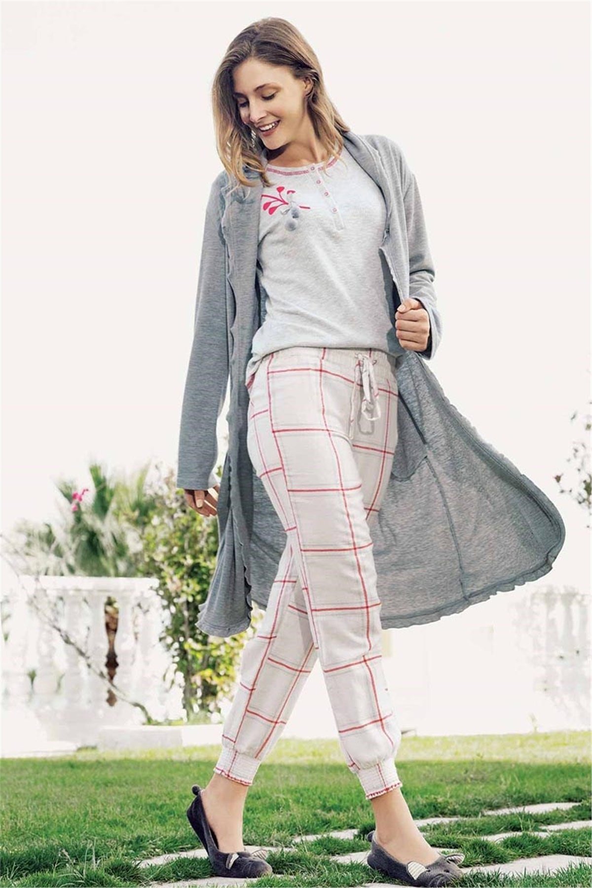 3 Lü Pijama Takımı, Kadın Pijama 1036 - Gri