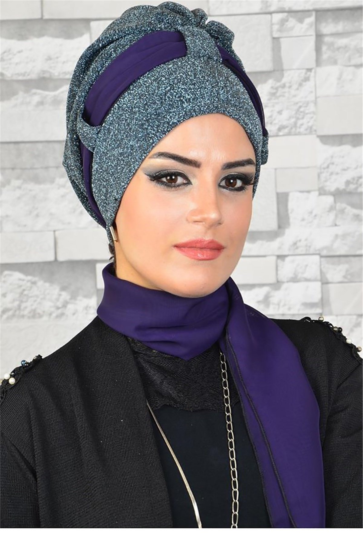 Antrasit Simli Fularlı Bone bna027 Mor