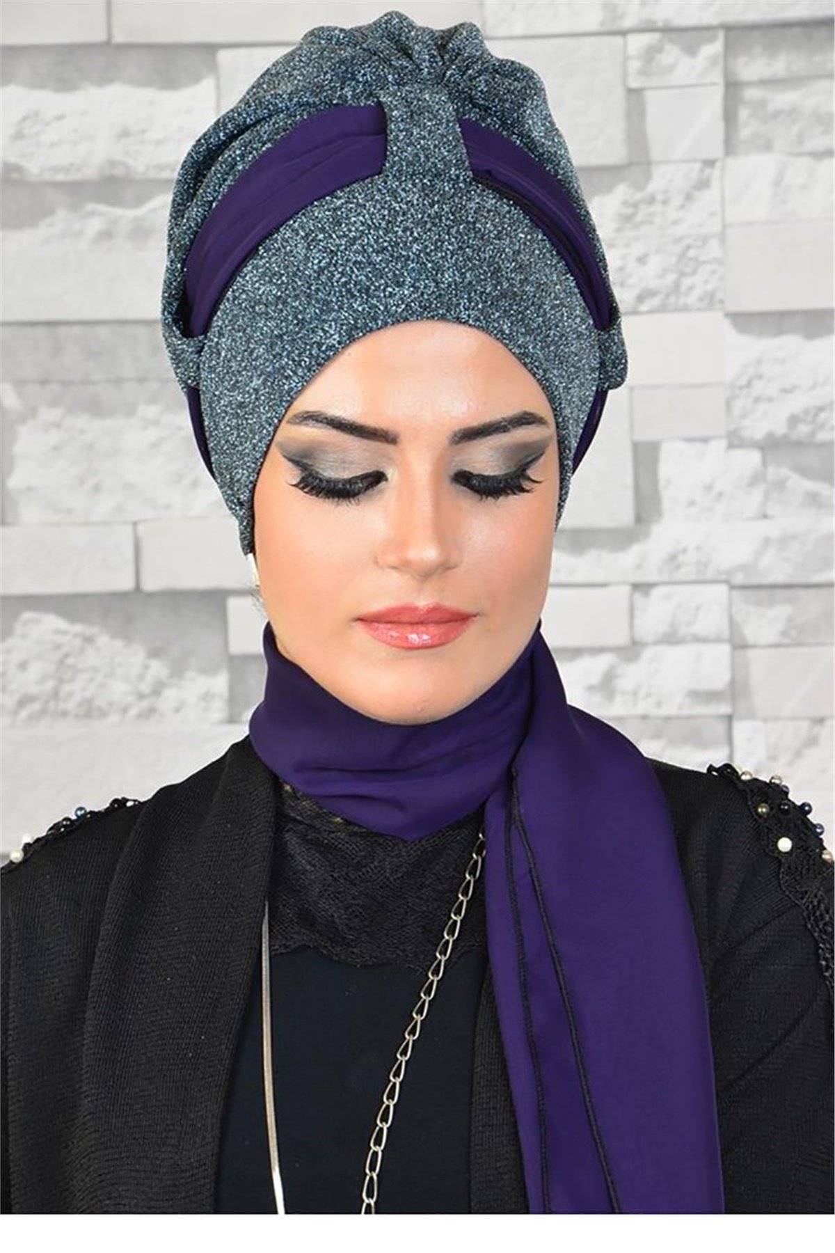 Antrasit Simli Fularlı Bone bna027 Mor