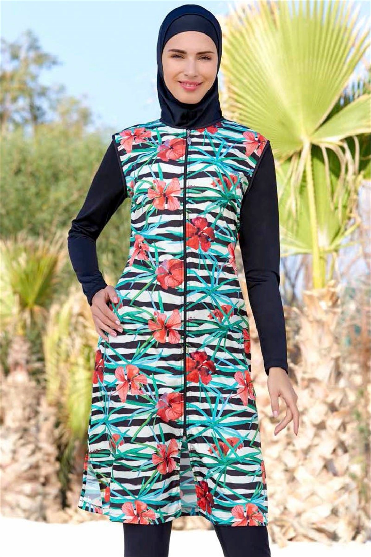 Bahar Tesettür Mayo, Çiçek Desenli Haşema 22169
