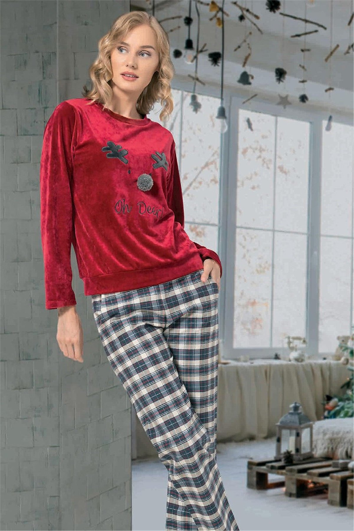 Baskılı Kadın Pijama Gecelik Takımı 66624