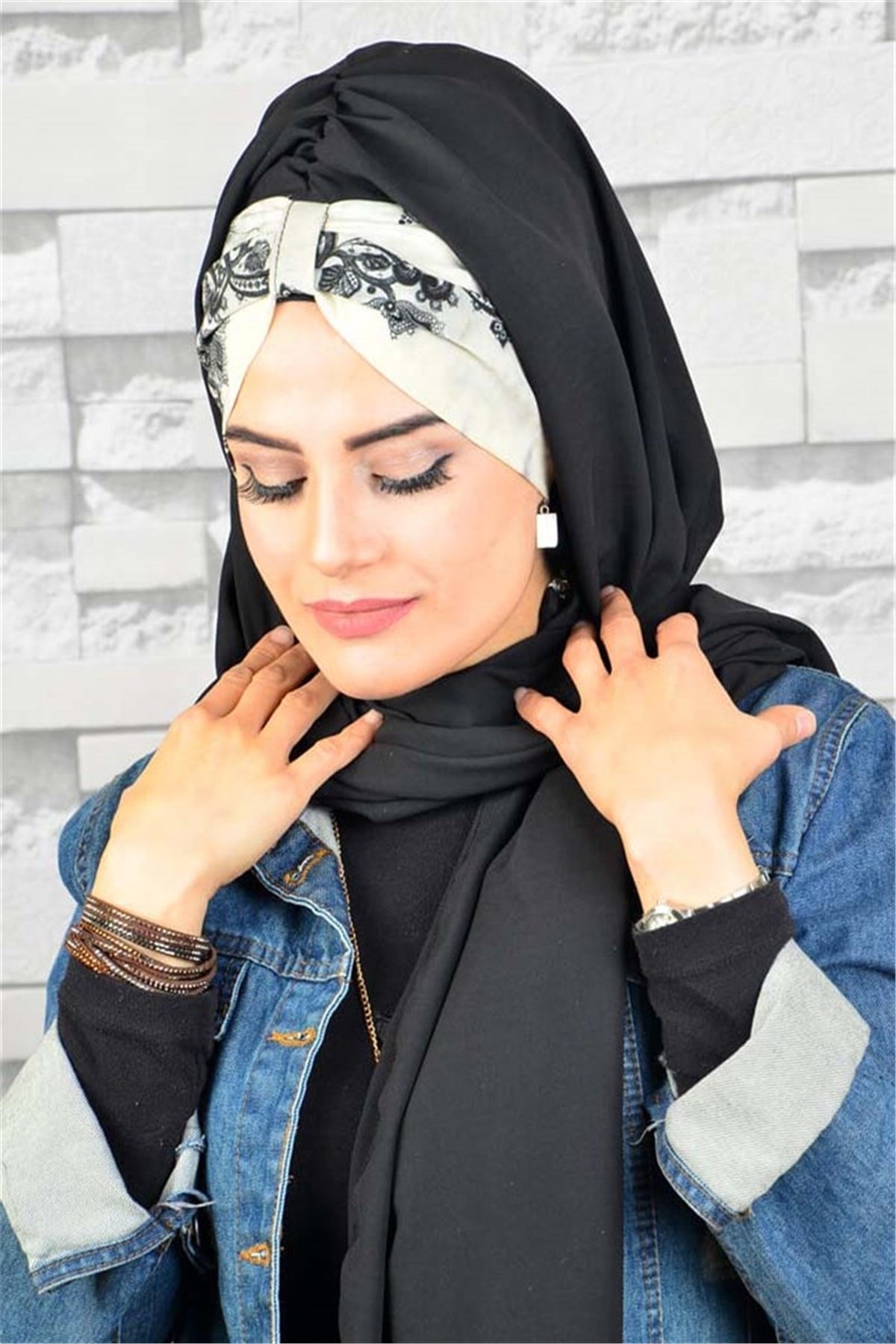 Batik Desen Şifon Bandana Pratik Hazı Bone Şal BND040