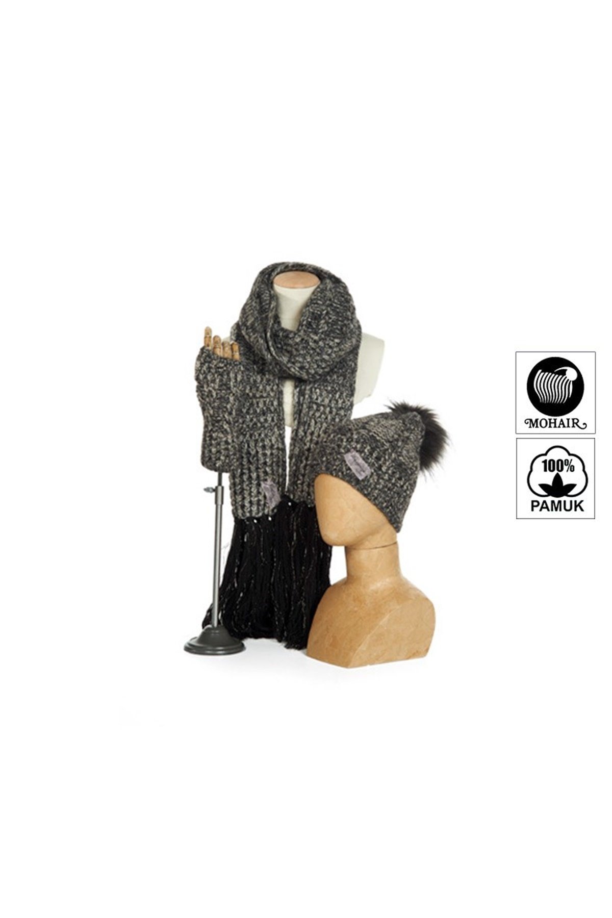 Bayan Atkı Bere Eldiven Üçlü Set - Sonbahar RO-3069-1