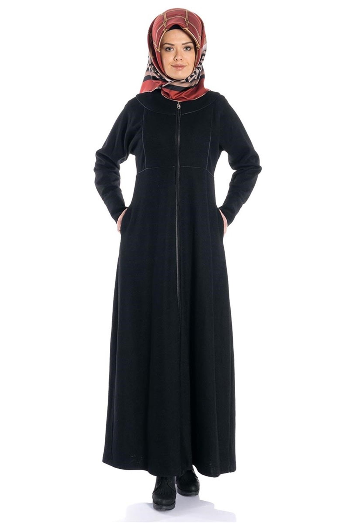 Bayan Fermuarlı Siyah Ferace 1030