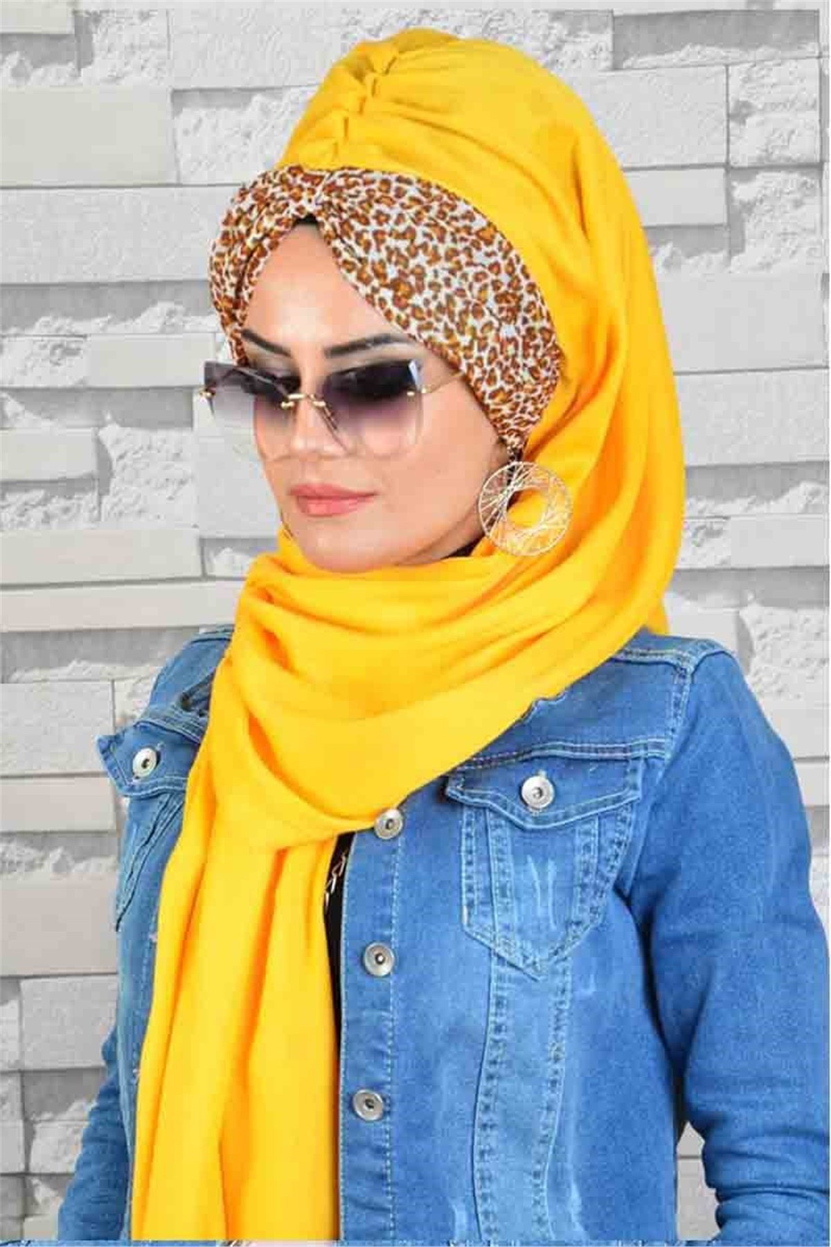 Benekli Sarı Biritli Bandana Hazır Şal bnd181