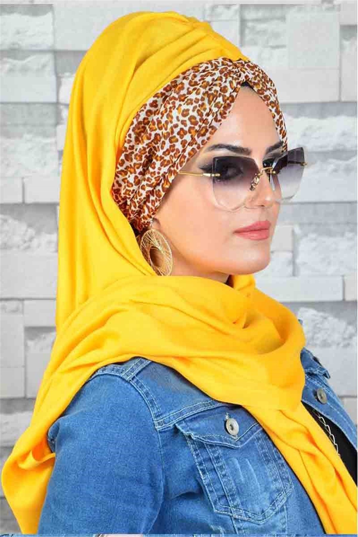 Benekli Sarı Biritli Bandana Hazır Şal bnd181