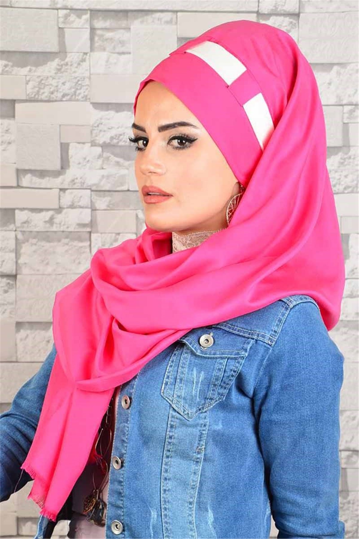 Beyaz Pembe Hazır Türban bnd8036