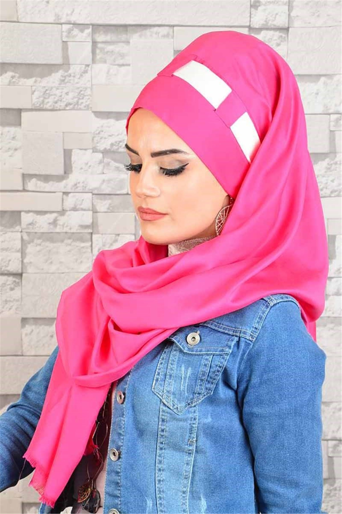 Beyaz Pembe Hazır Türban bnd8036
