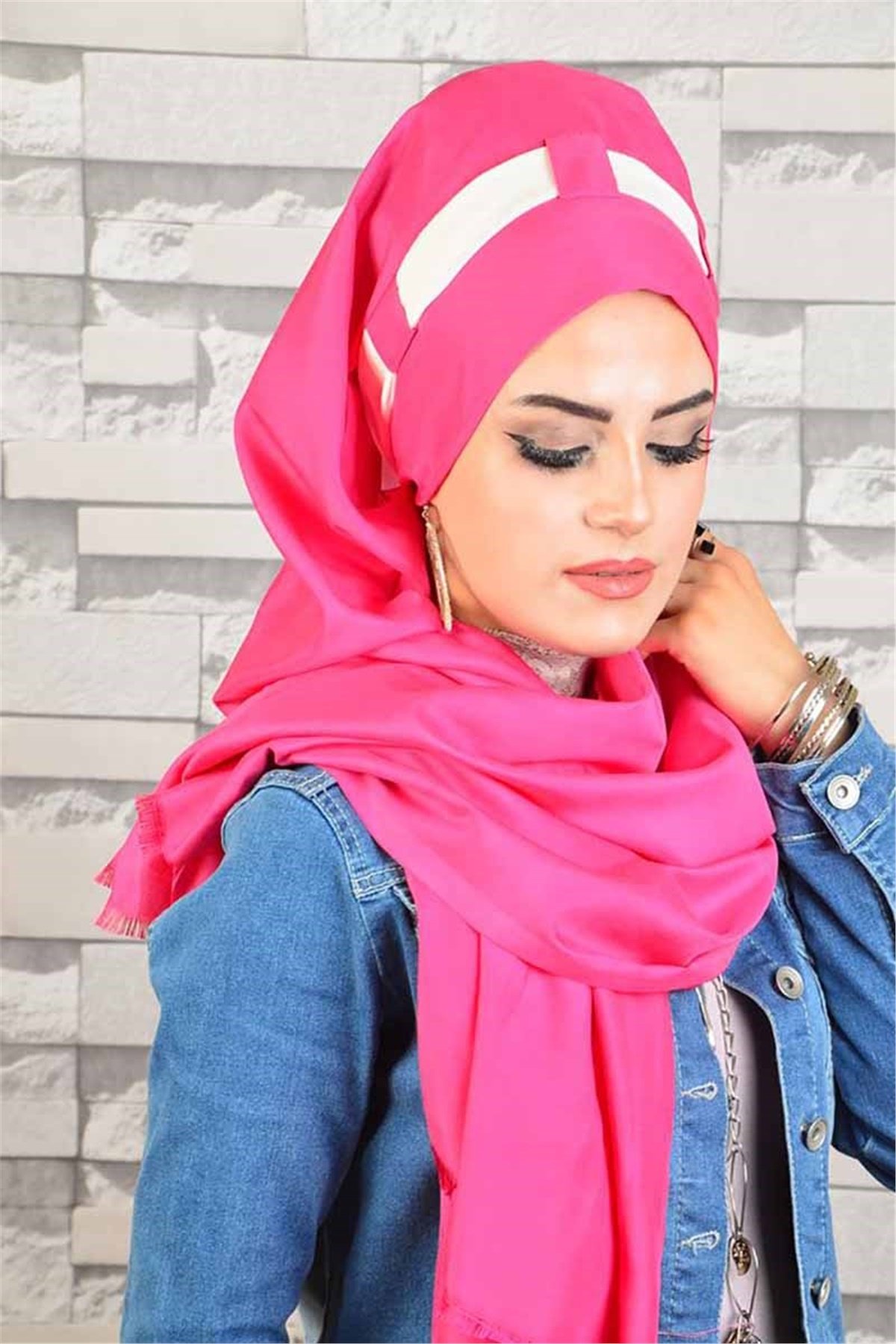 Beyaz Pembe Hazır Türban bnd8036