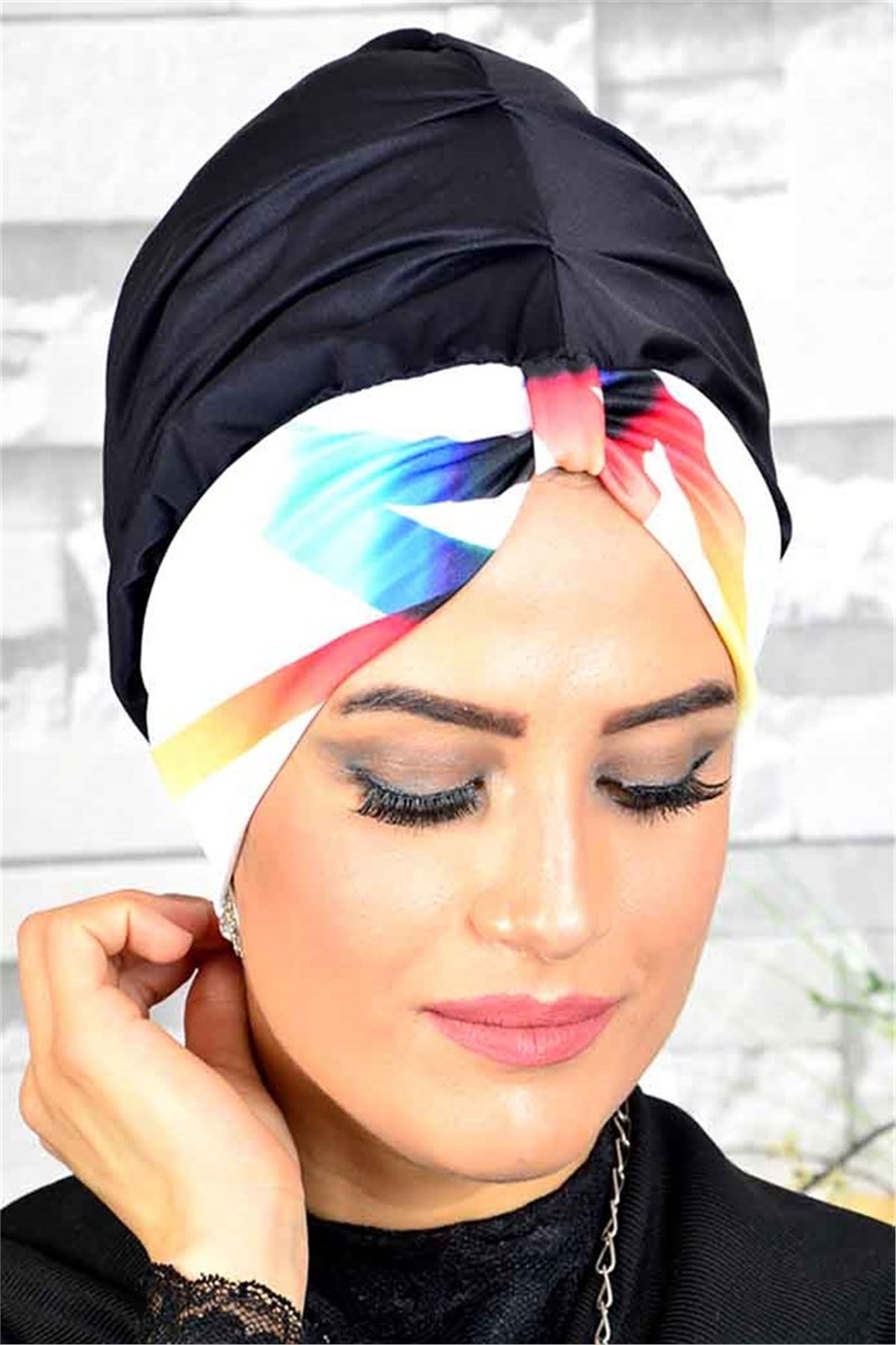 Haşema Bonesi, Beyaz Siyah Desenli Tesettür Deniz Bonesi dnz005