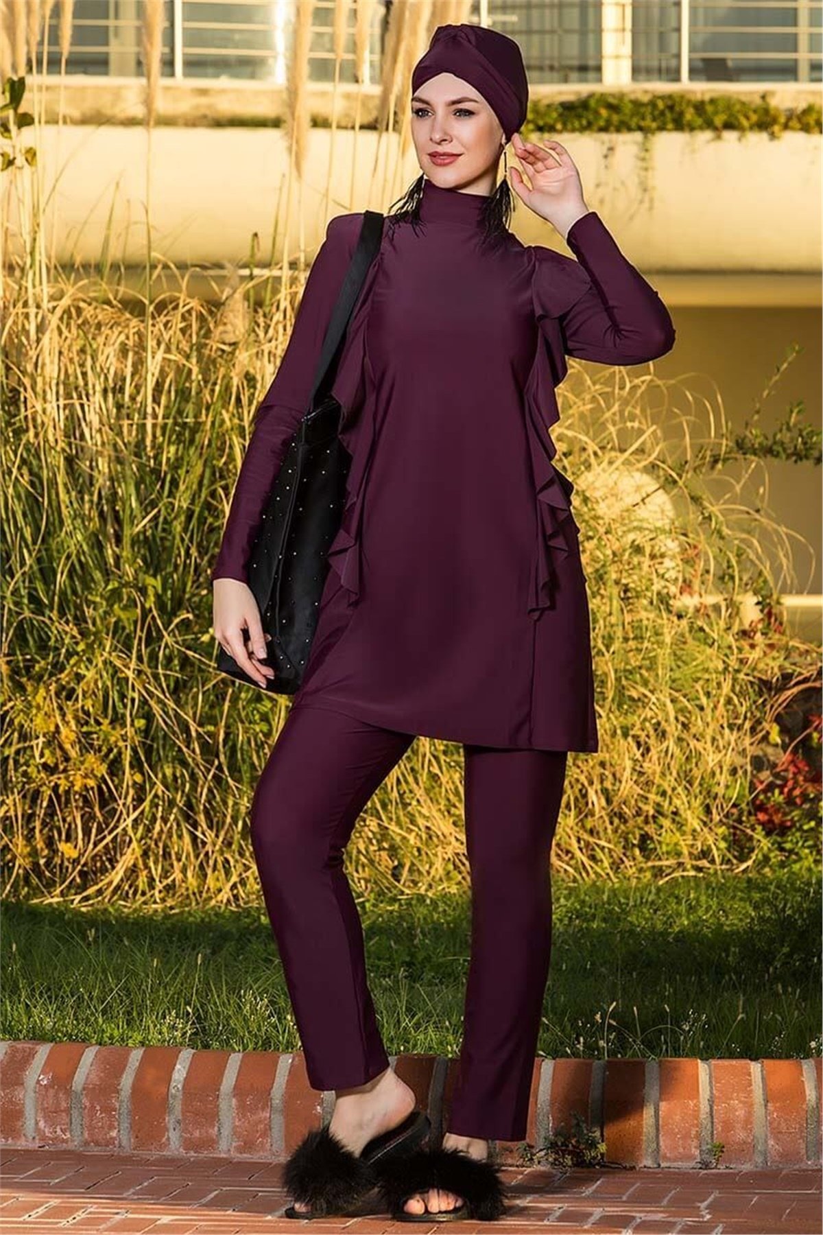 Bordo Püsküllü Tesettür Mayo A514 