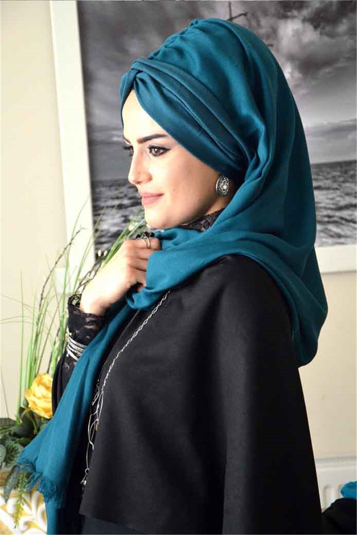 Burgu Bandana Petrol Pratik Hazır  Şal BND3007