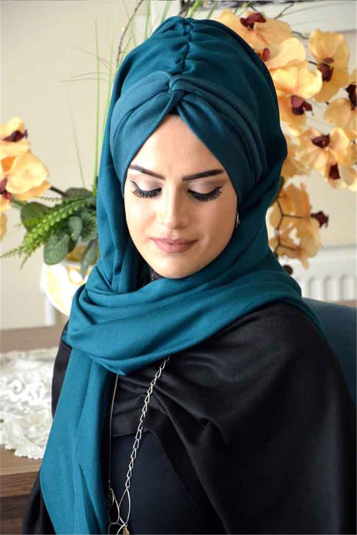 Burgu Bandana Petrol Pratik Hazır  Şal BND3007