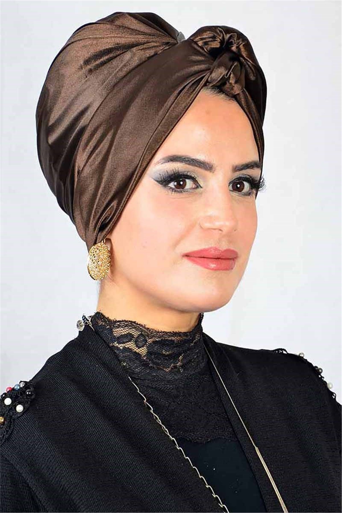Burgulu Hazır Bone Şal Kahverengi t13932