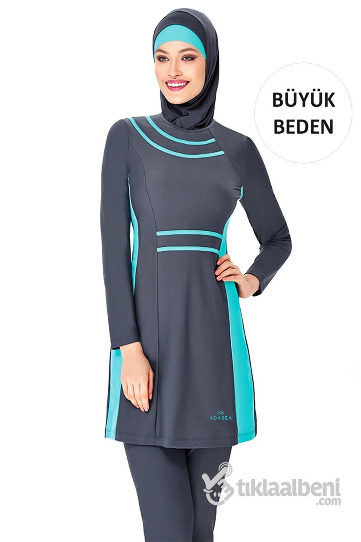 Büyük Beden Esnek Tam Kapalı Mayo Adasea 614043 Antrasit
