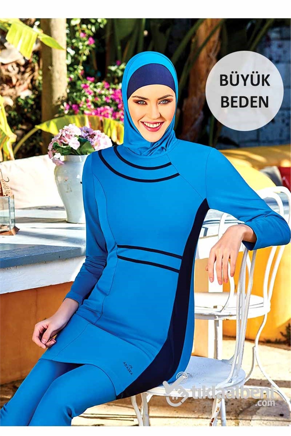 Büyük Beden Tam Kapalı Mayo Adasea 614043 Petrol Mavi
