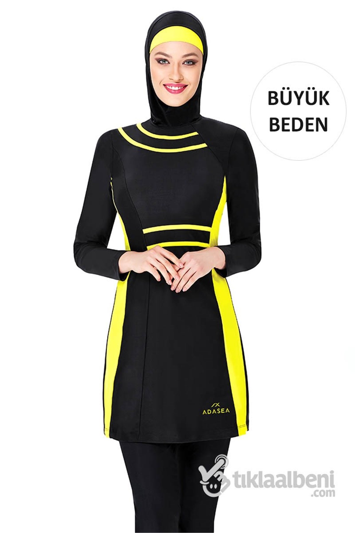 Büyük Beden Esnek Tam Tesettür Mayo Adasea 614043 Siyah