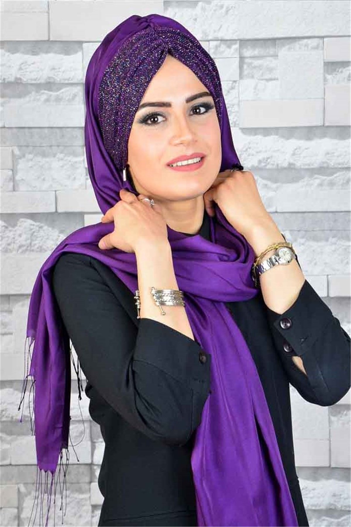 Büzgülü Mor Bandana Pratik Şal BND6047