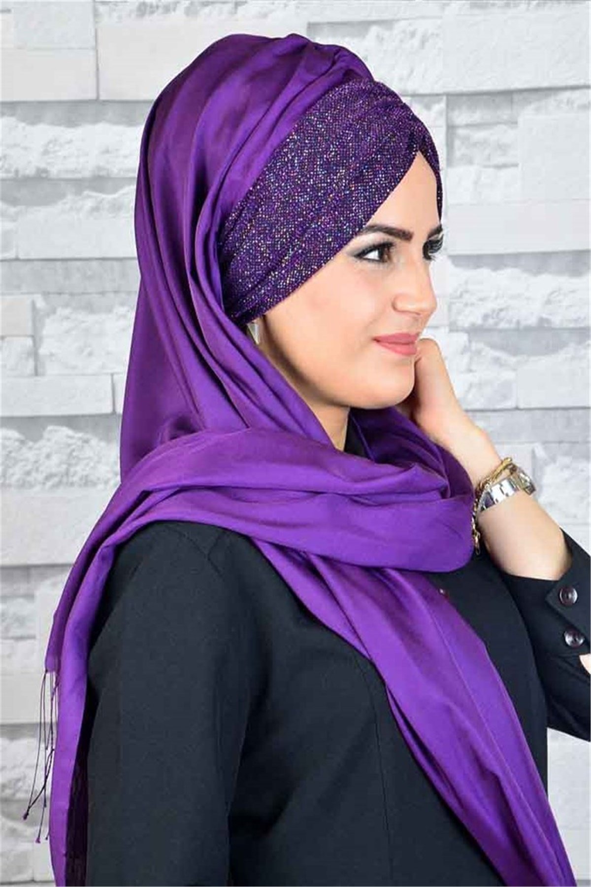 Büzgülü Mor Bandana Pratik Şal BND6047