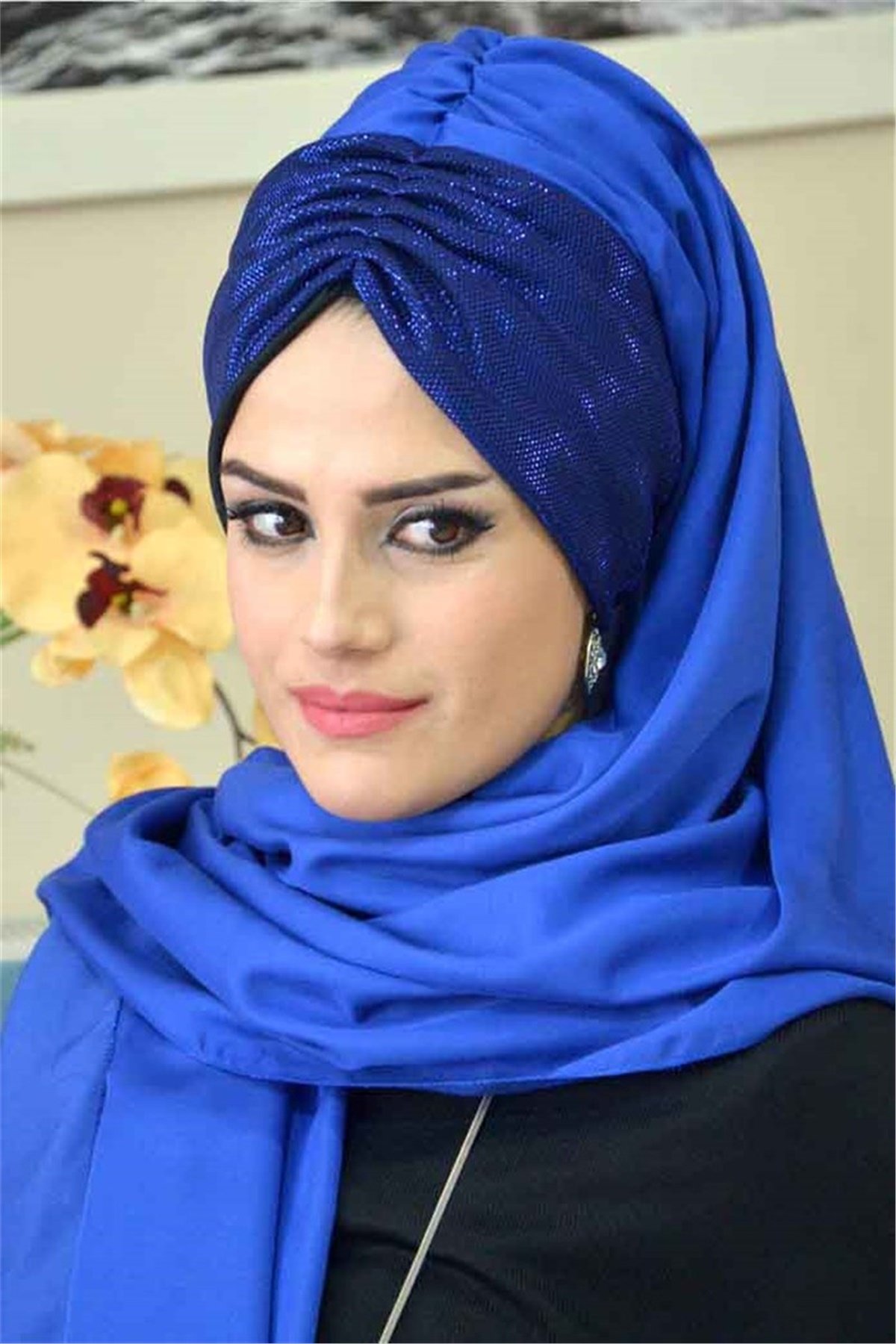 Büzgülü Sax Mavi Bandana Pratik Şal BND6039