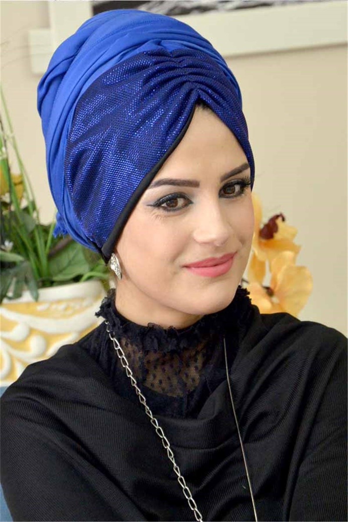 Büzgülü Sax Mavi Bandana Pratik Şal BND6039