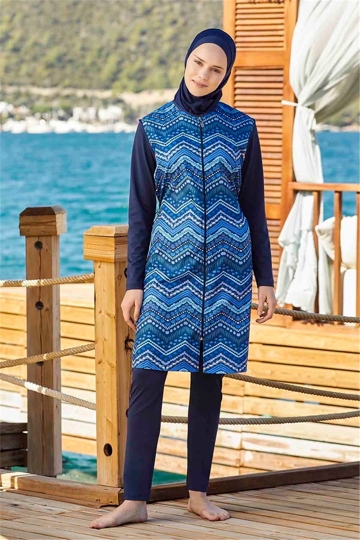 Çiçek Desenli Tam Kapalı Tesettür Mayo T0412