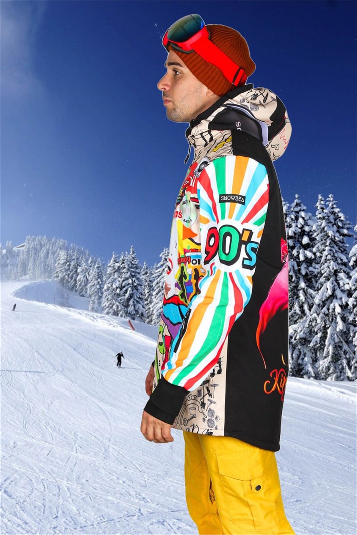 Doksanlar Temalı Outdoor Mont, Kayak ve Snowboard Montu Ön Fermuarlı
