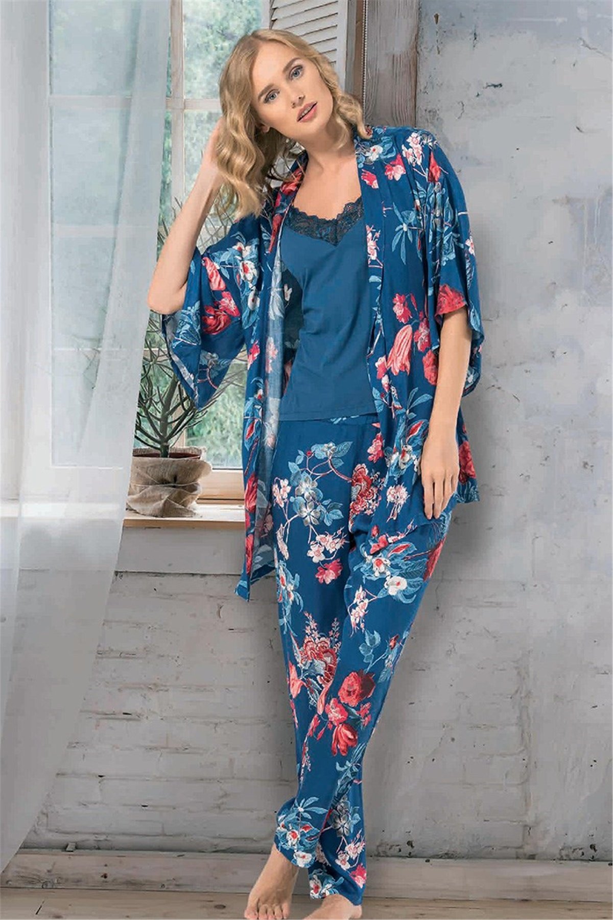 Dokuma Kadın Pijama Gecelik Takımı 66635