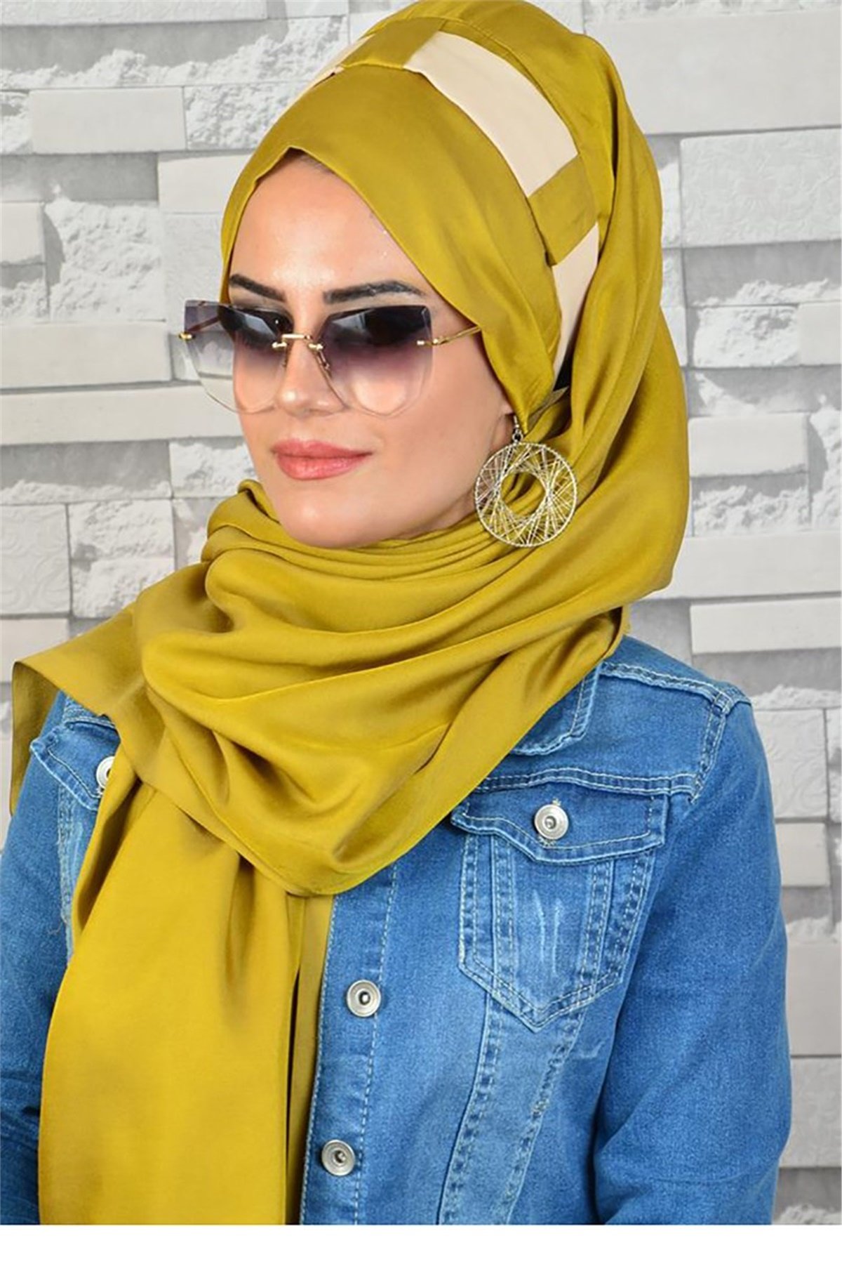 Ekru Asit Yeşili Hazır Türban bnd8013