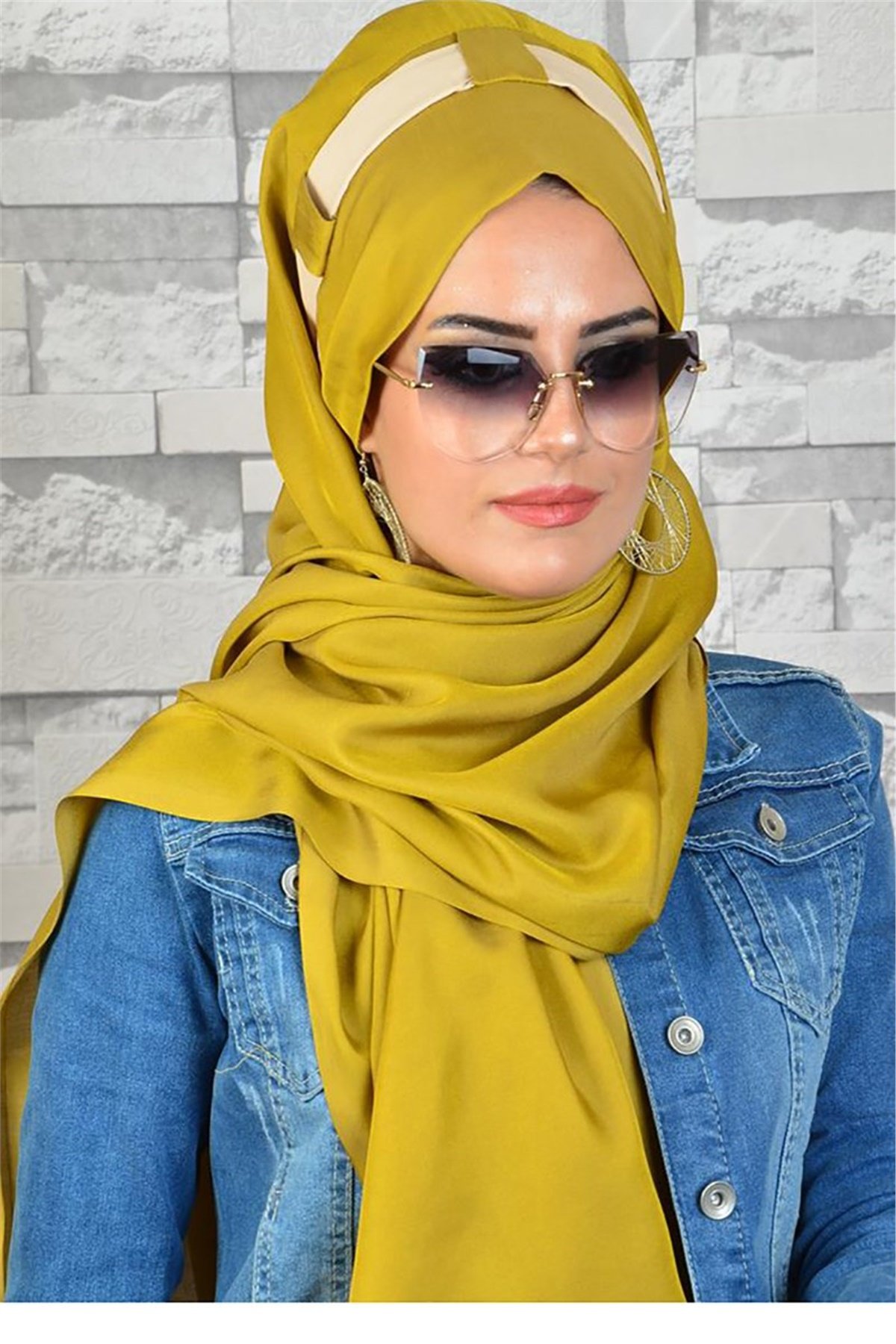 Ekru Asit Yeşili Hazır Türban bnd8013