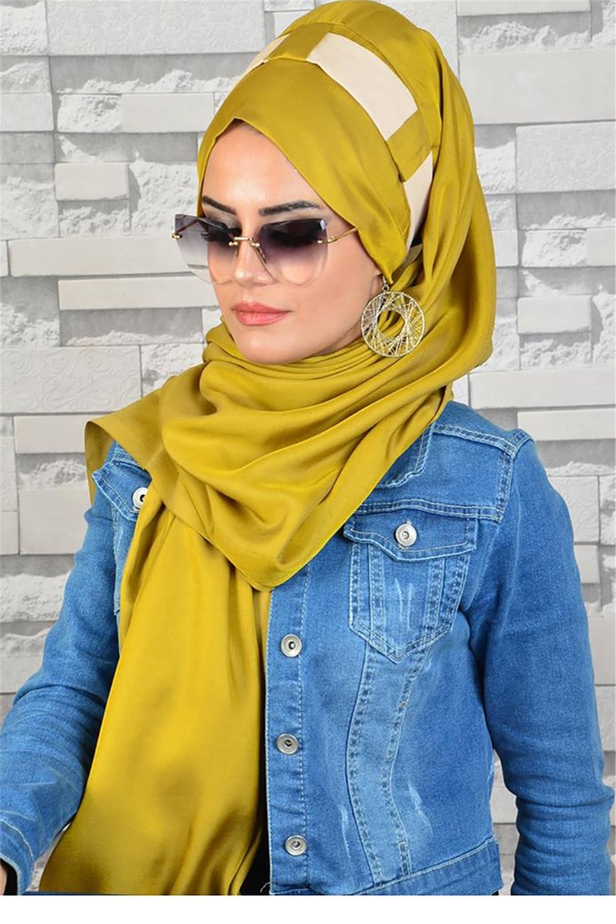 Ekru Asit Yeşili Hazır Türban bnd8013