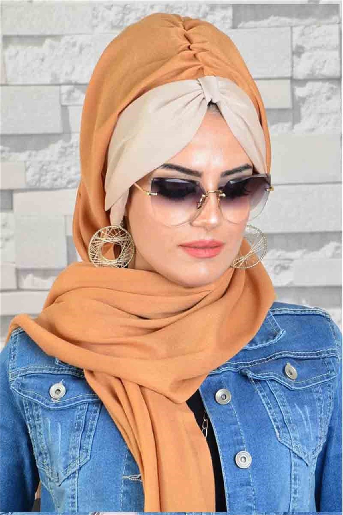 Ekru Devetüyü Biritli Bandana Hazır Şal bnd183