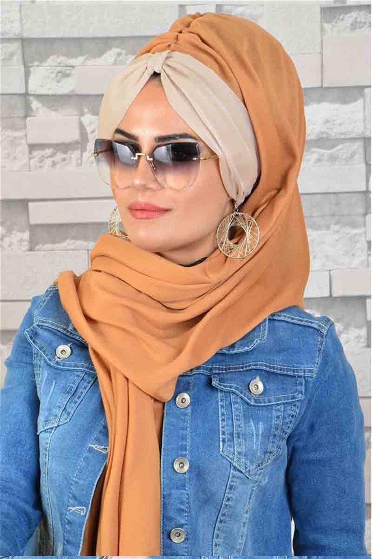 Ekru Devetüyü Biritli Bandana Hazır Şal bnd183