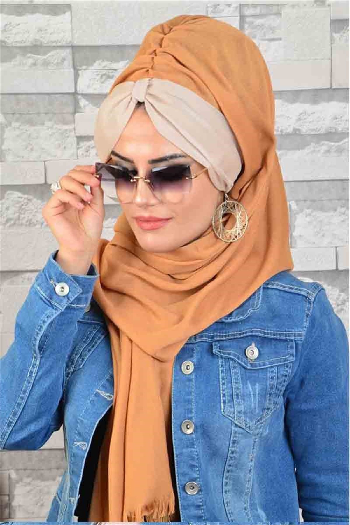 Ekru Devetüyü Biritli Bandana Hazır Şal bnd183