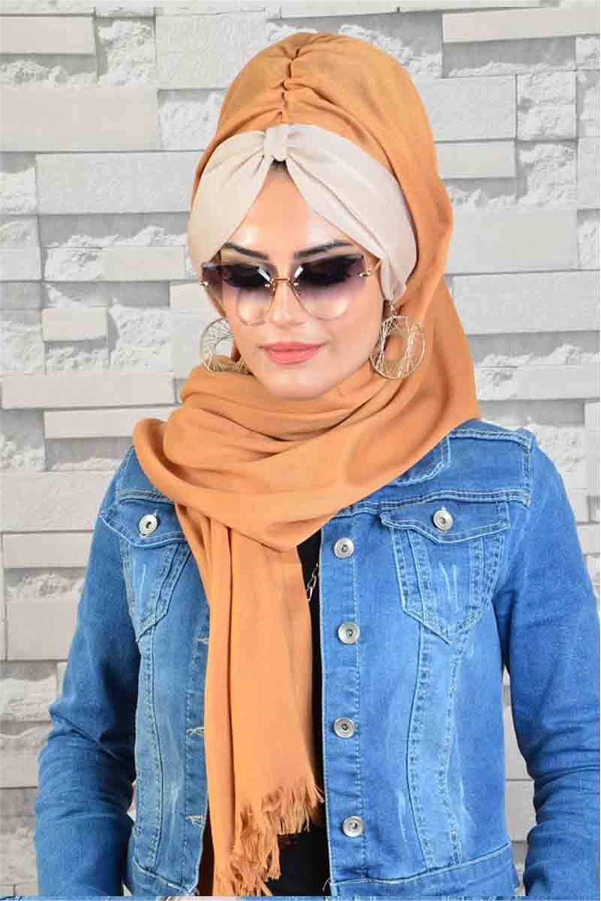 Ekru Devetüyü Biritli Bandana Hazır Şal bnd183