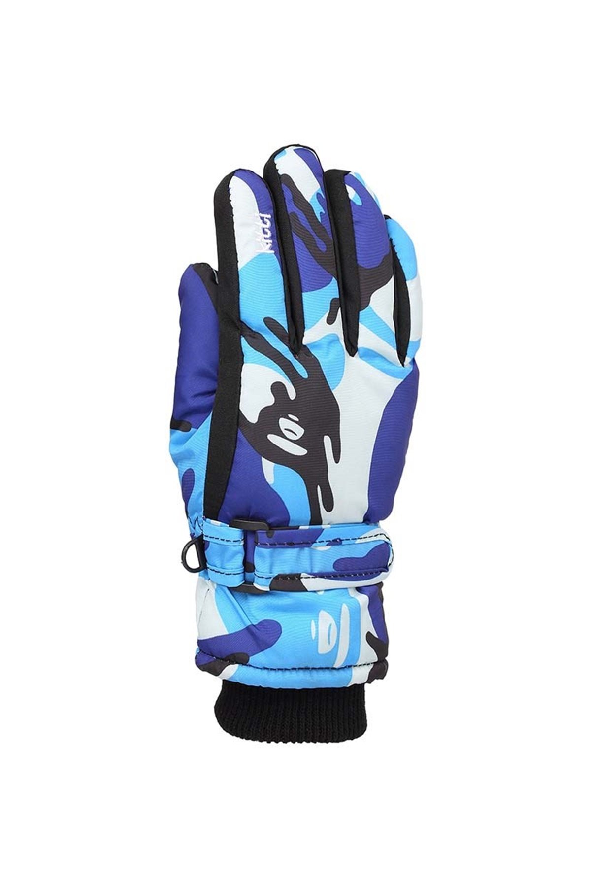 Erkek Çocuk Desenli Mavi Kar Eldiveni 4-8 Yaş - KR421-7