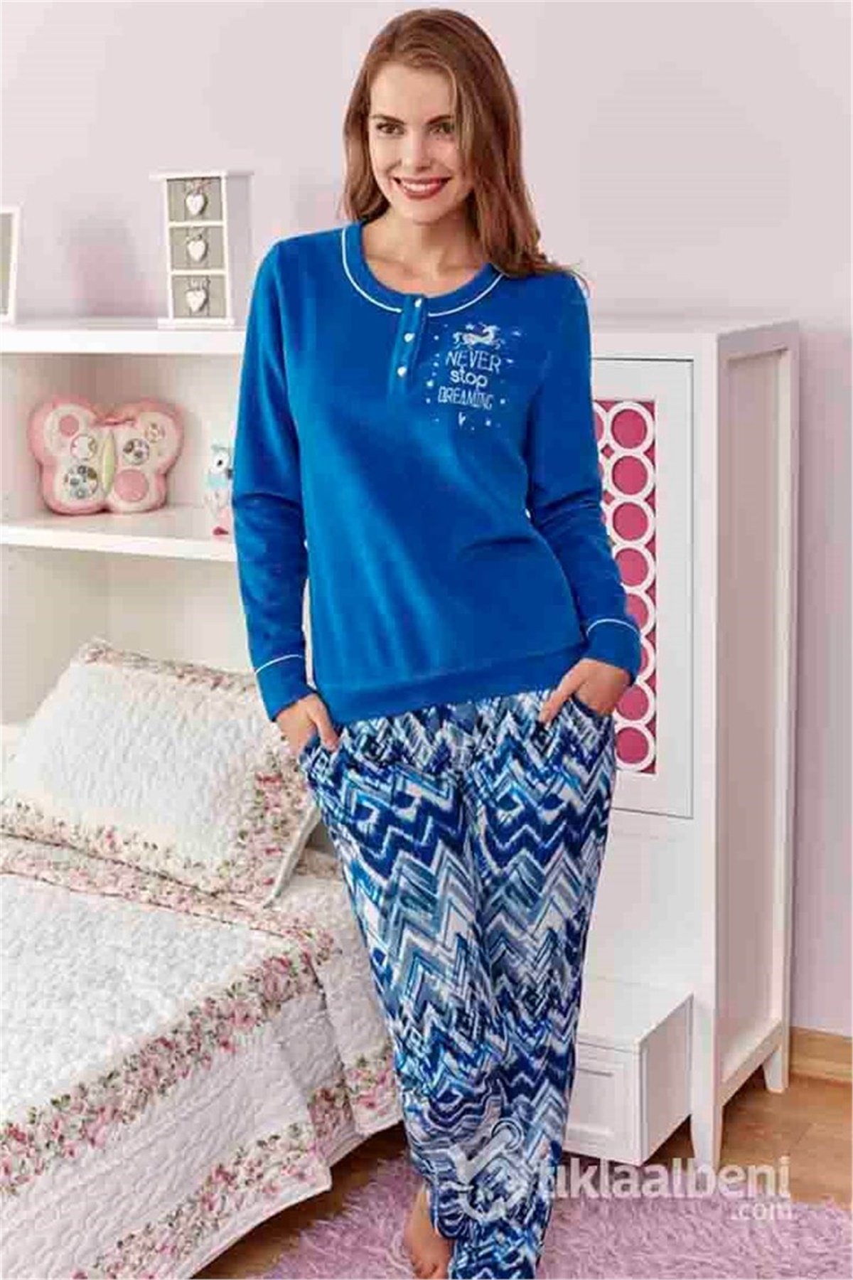 Eros ESK 20630 Bisiklet Yaka Düğmeli Bayan Pijama Takımı