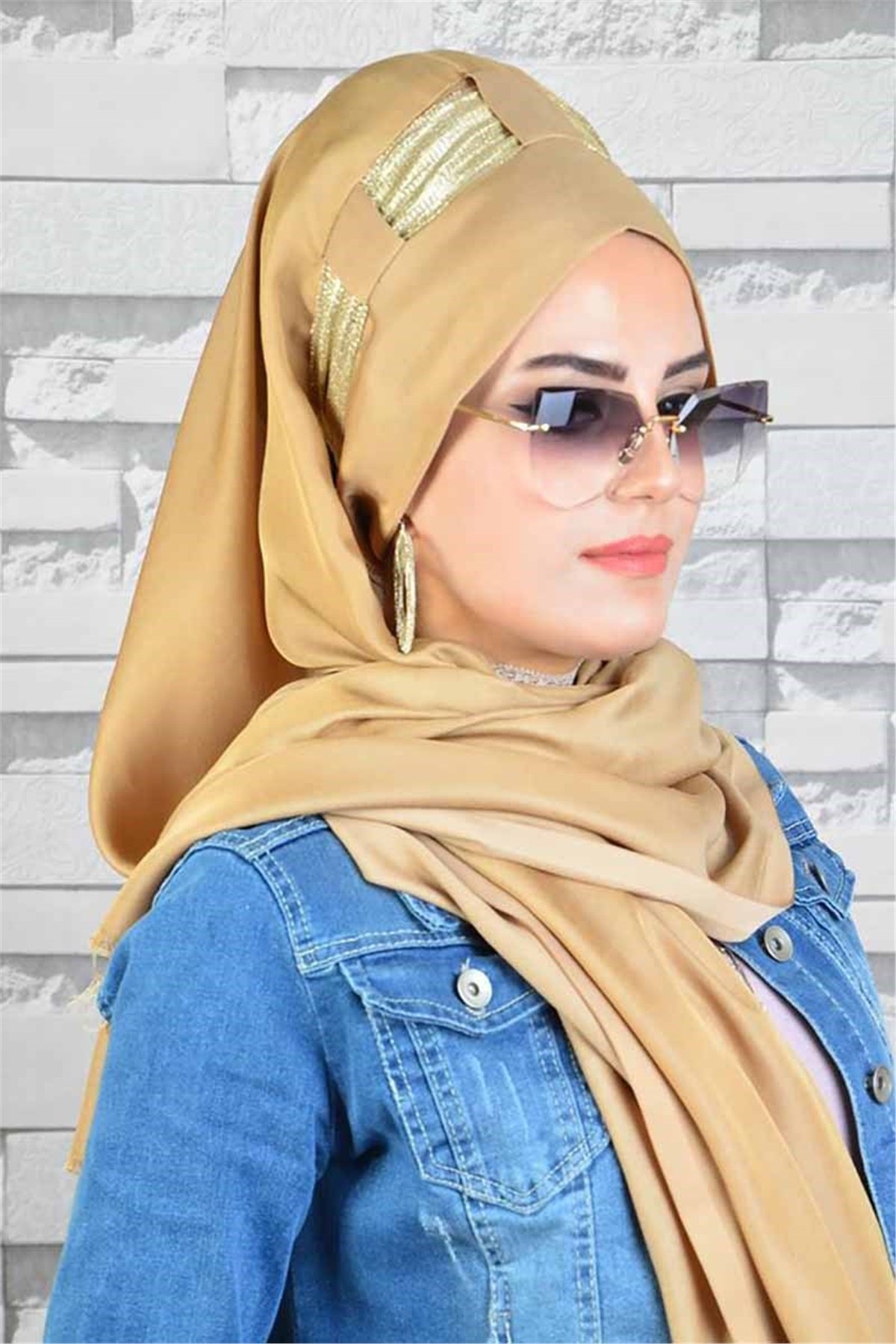 Gold Bej Hazır Türban bnd8023