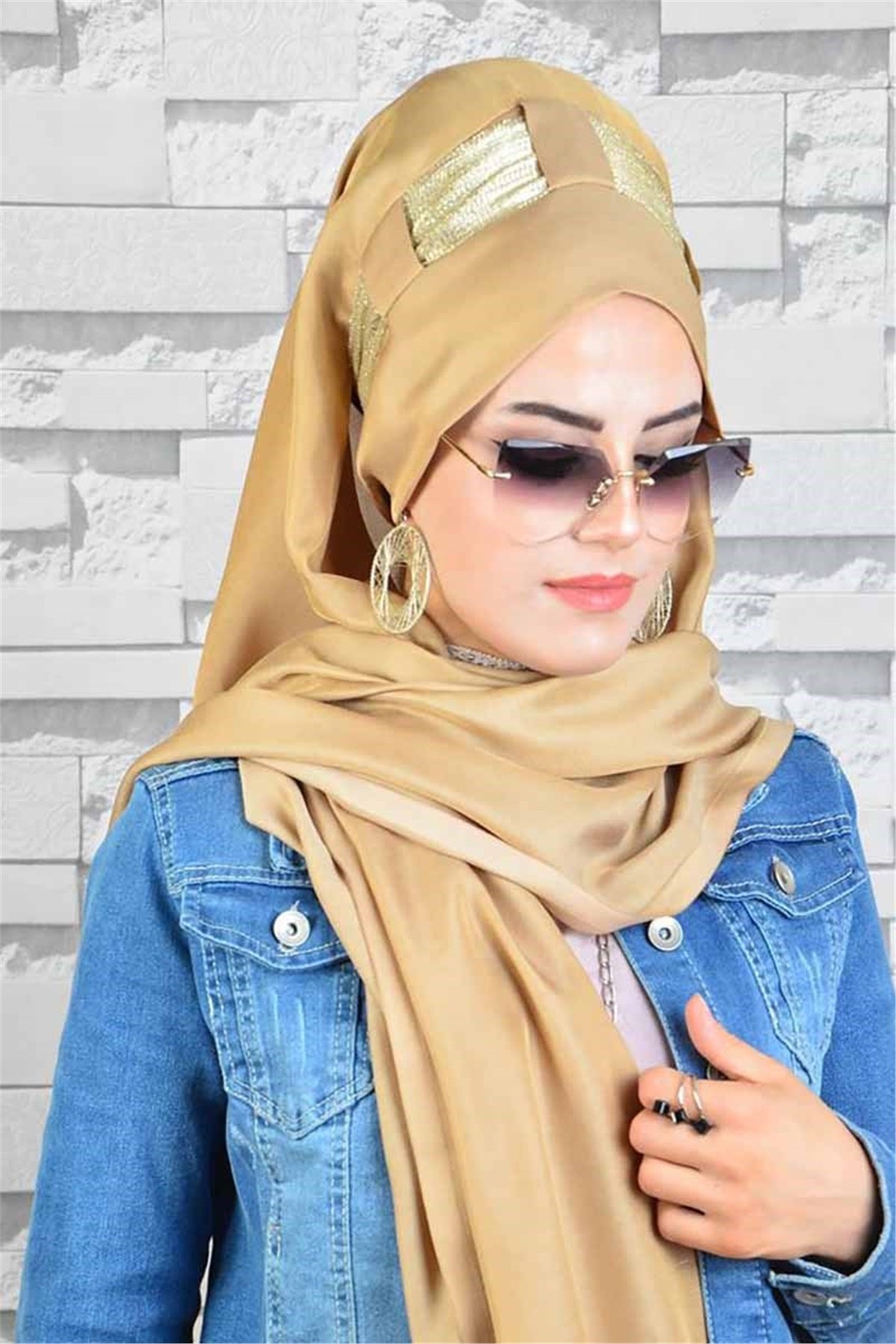 Gold Bej Hazır Türban bnd8023