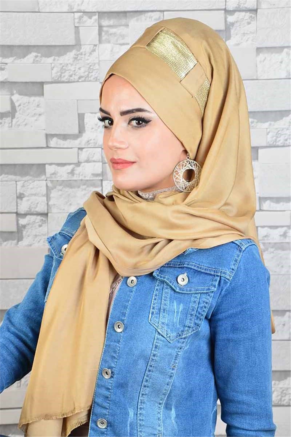 Gold Bej Hazır Türban bnd8023