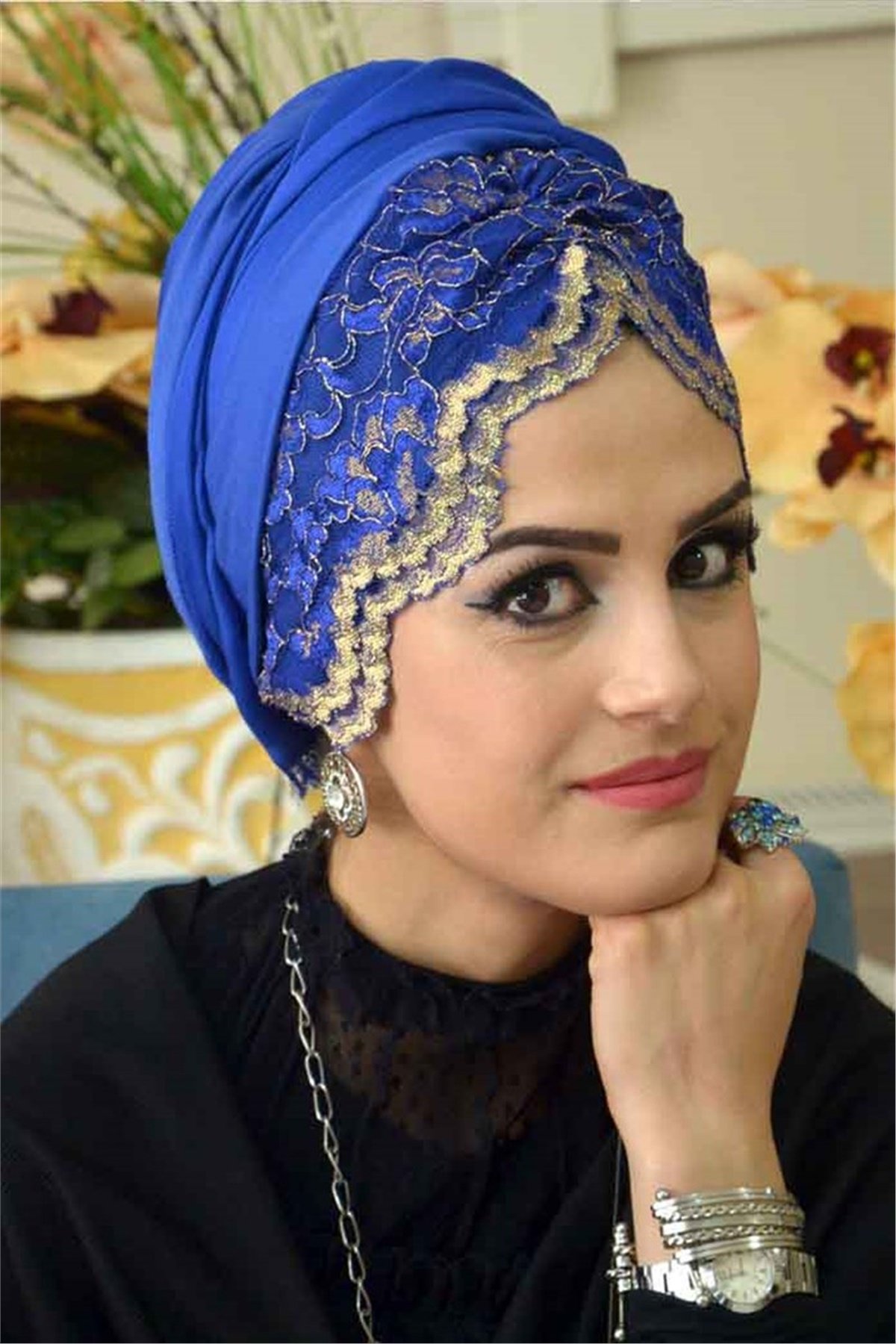 Gold Sax Mavi Bandana Pratik Şal BND6038