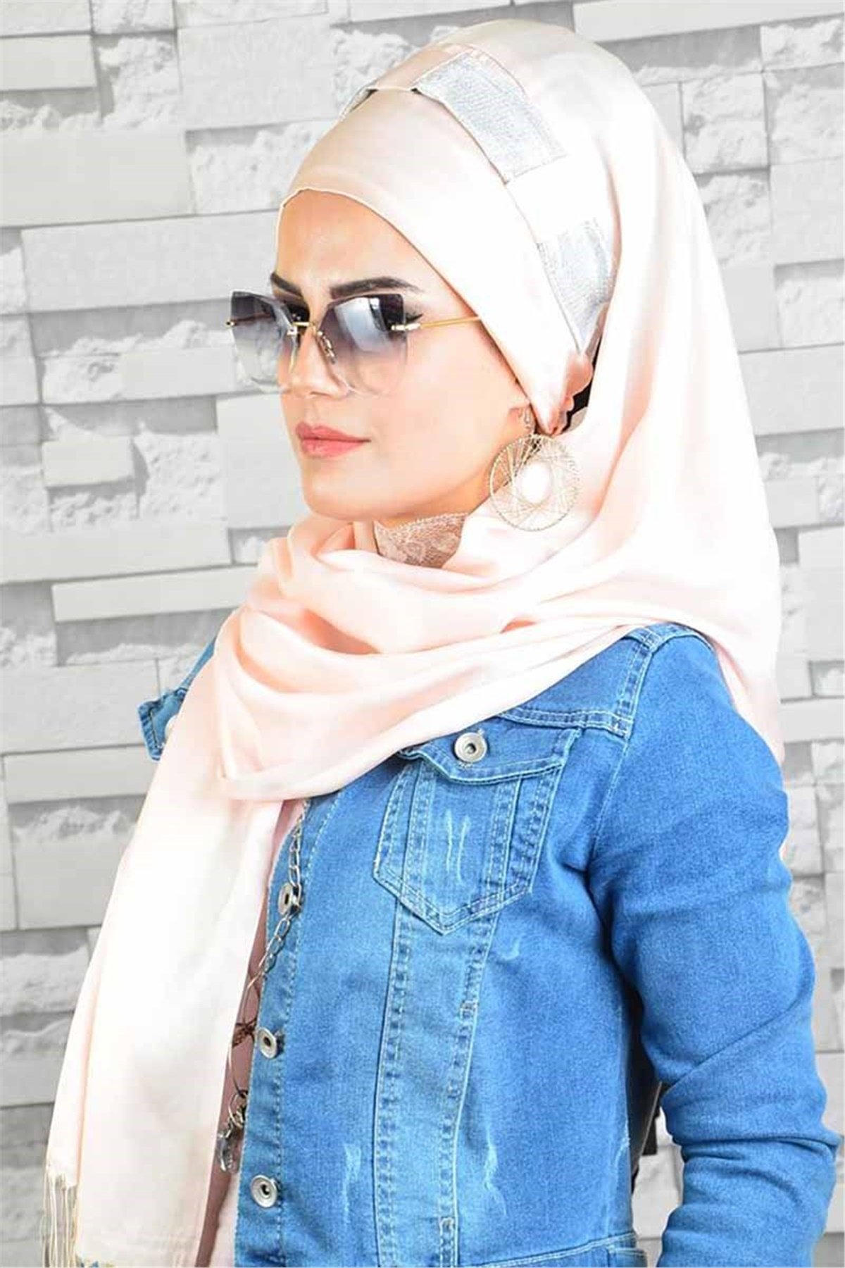 Gümüş Açık Somon Hazır Türban bnd8027