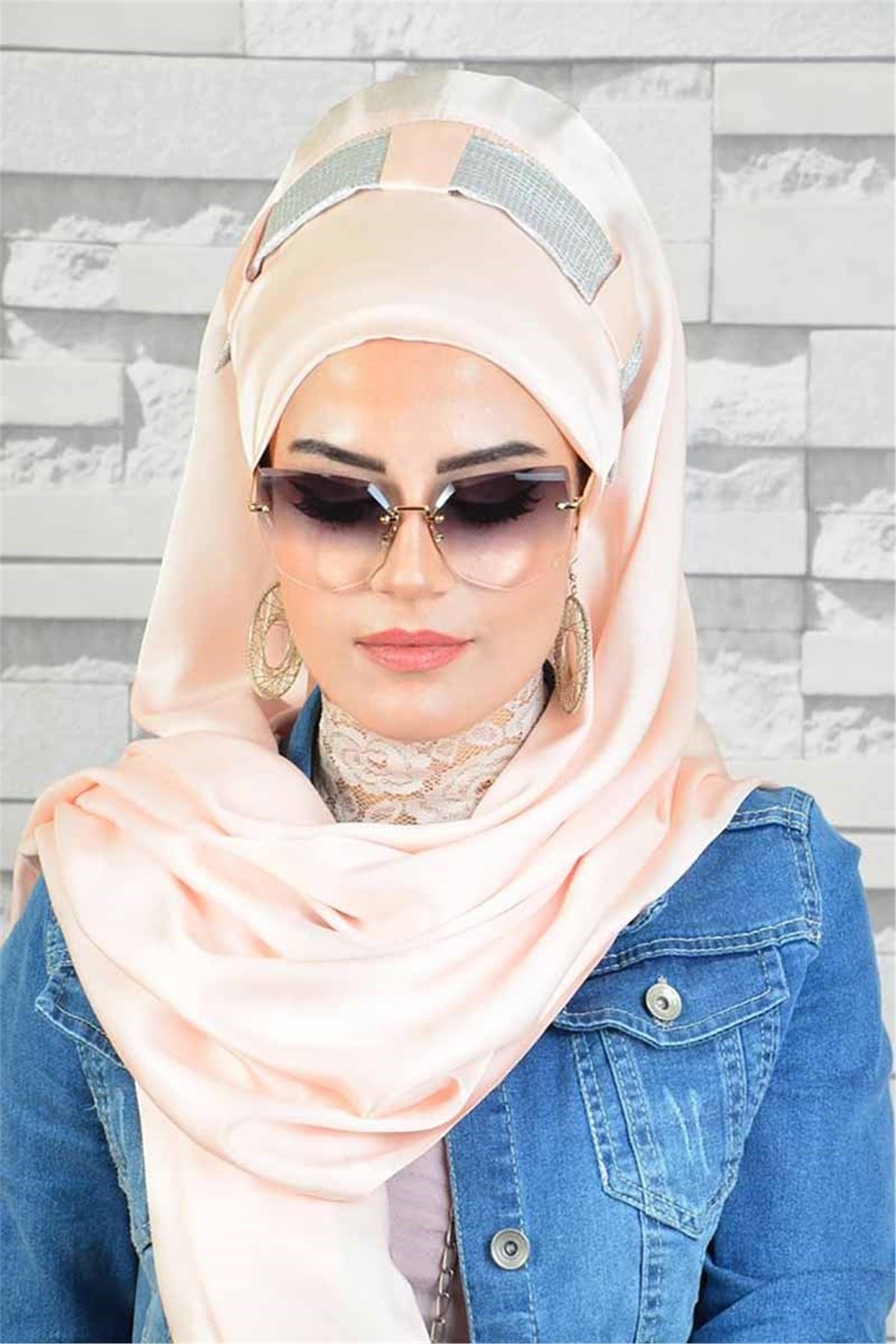 Gümüş Açık Somon Hazır Türban bnd8027