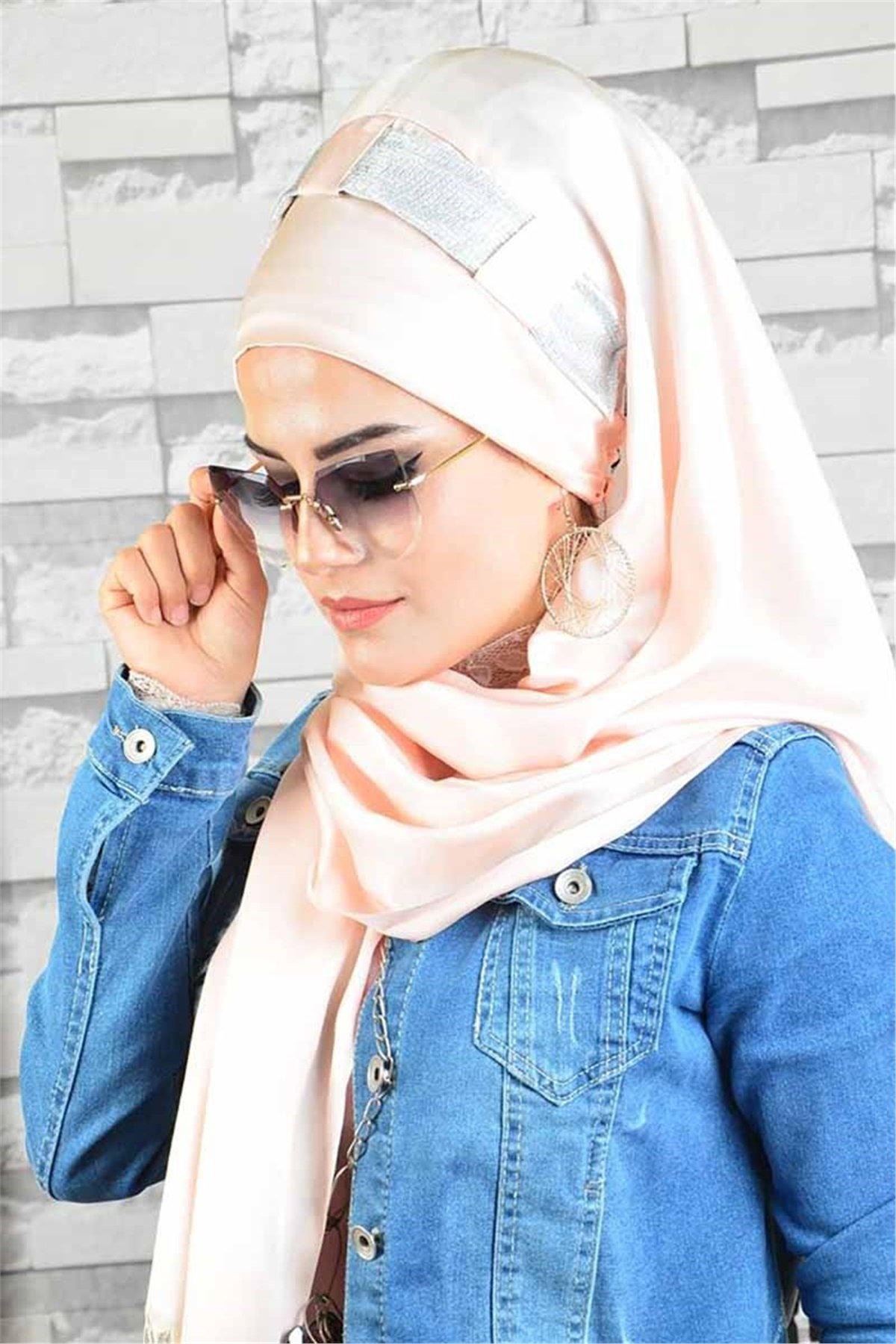 Gümüş Açık Somon Hazır Türban bnd8027