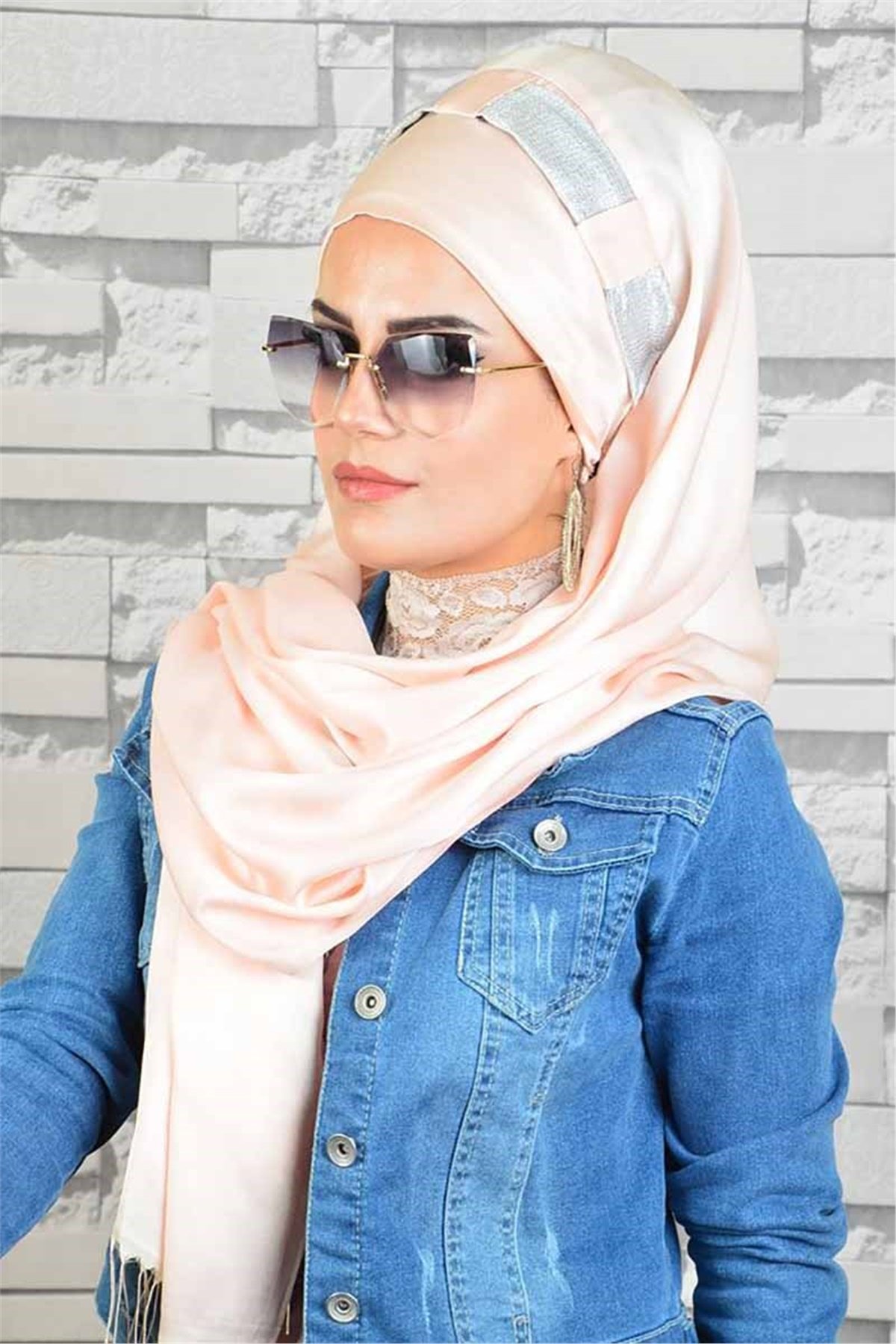 Gümüş Açık Somon Hazır Türban bnd8027