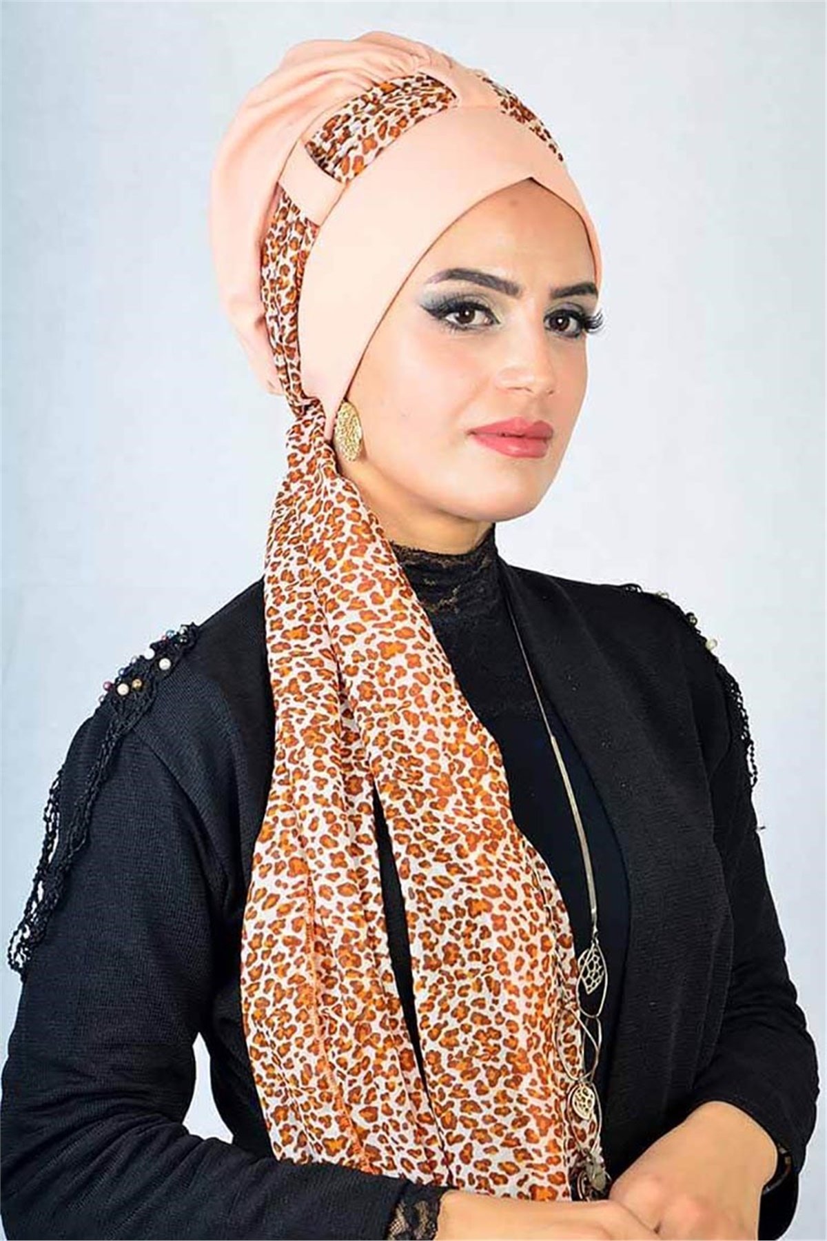Haki Somon Hazır Bone Şal tb12033