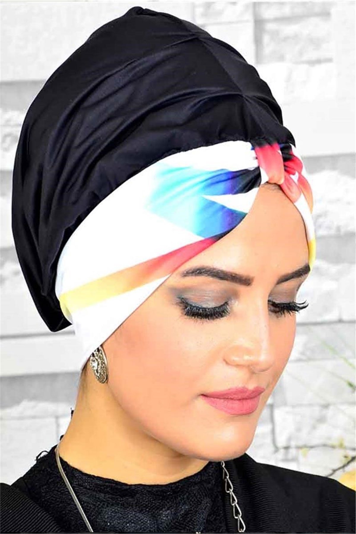 Haşema Bonesi, Beyaz Siyah Desenli Tesettür Deniz Bonesi dnz005