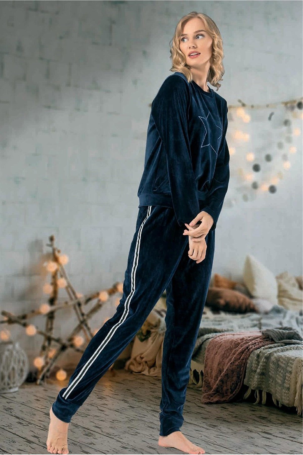 Kadife Bayan Pijama Gecelik Takımı 66622
