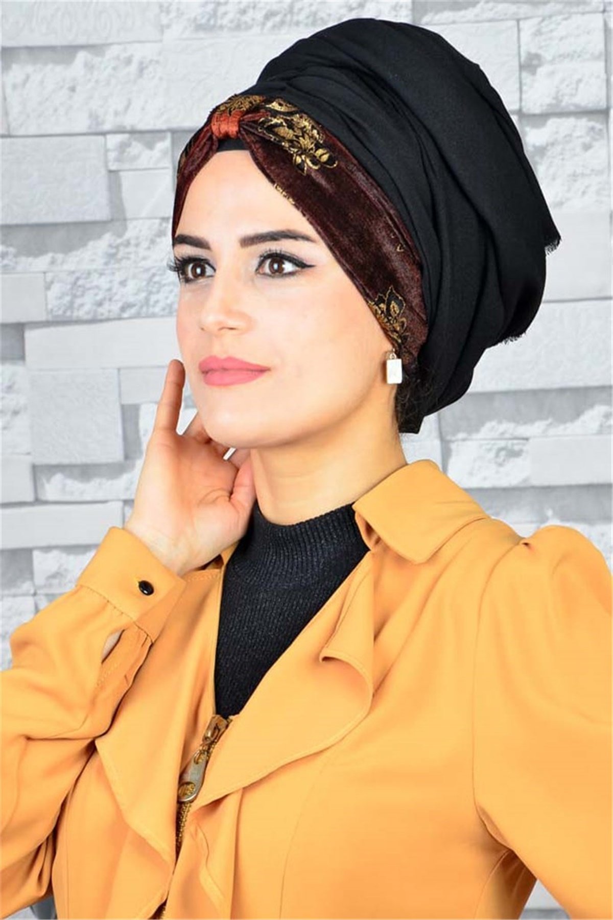 Kadife Desenli Koton Bandana Bone Şal BND016