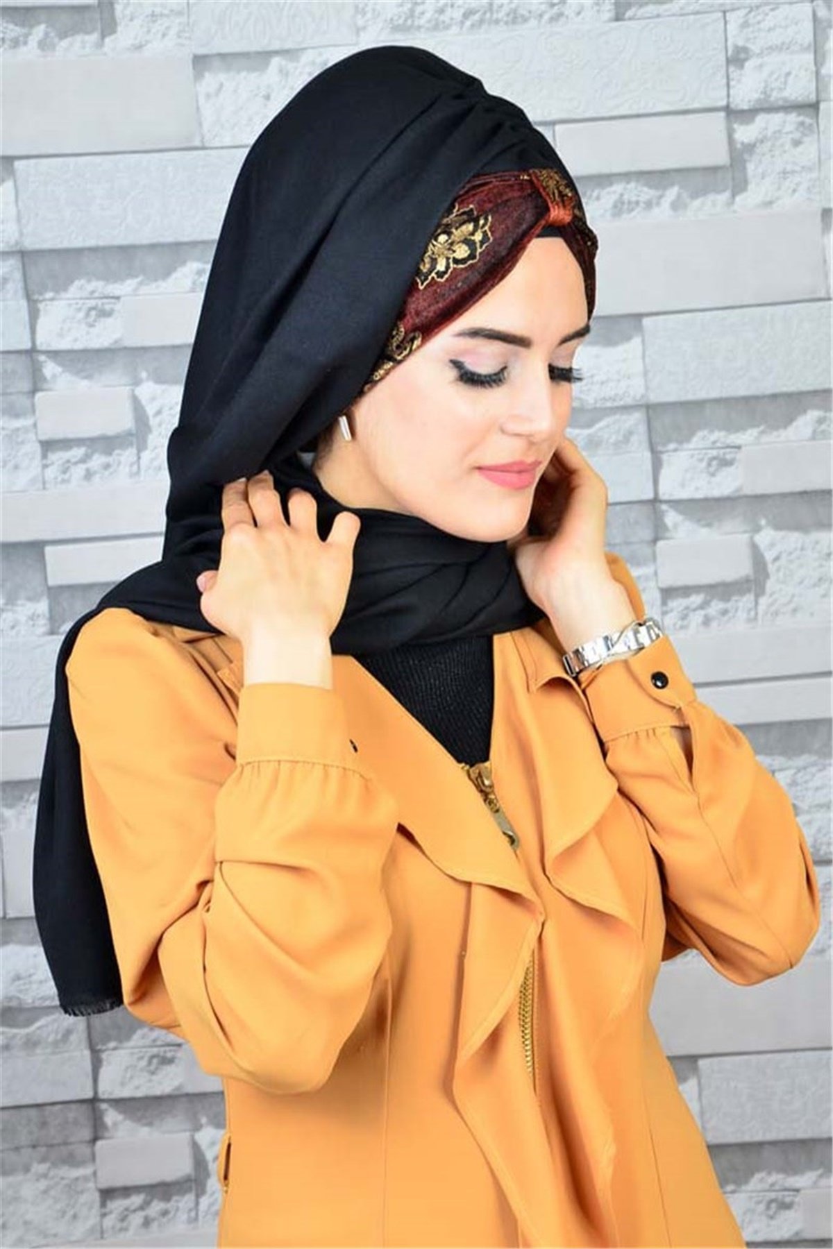 Kadife Desenli Koton Bandana Bone Şal BND016